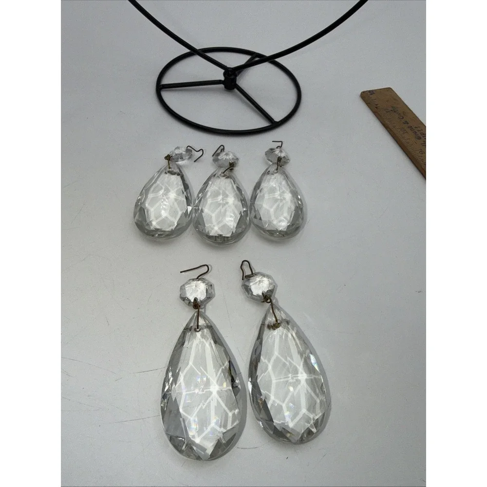 Lot Of 5 Vintage Teardrop Chunky Pear Crystal Chandelier Faceted Prisms